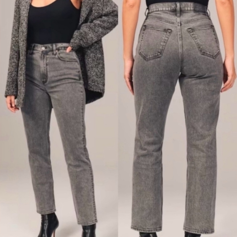 Abercrombie The Ankle Straight Ultra High Rise Washed Grey 34 18R